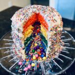 Colorful layered cake with sprinkles