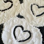 Flour arranged in heart shapes