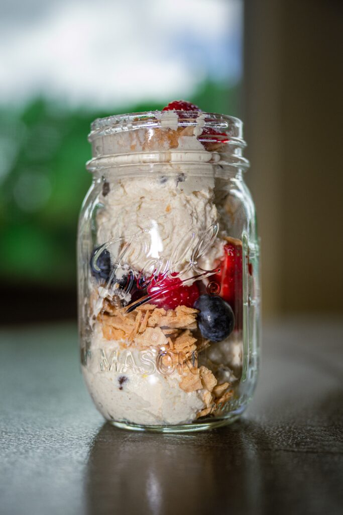 Layered dessert in mason jar
