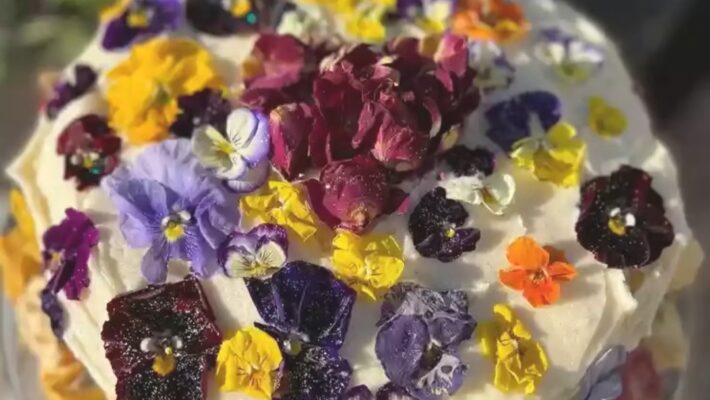 Gluten-Free Rose Cake with Violet Frosting