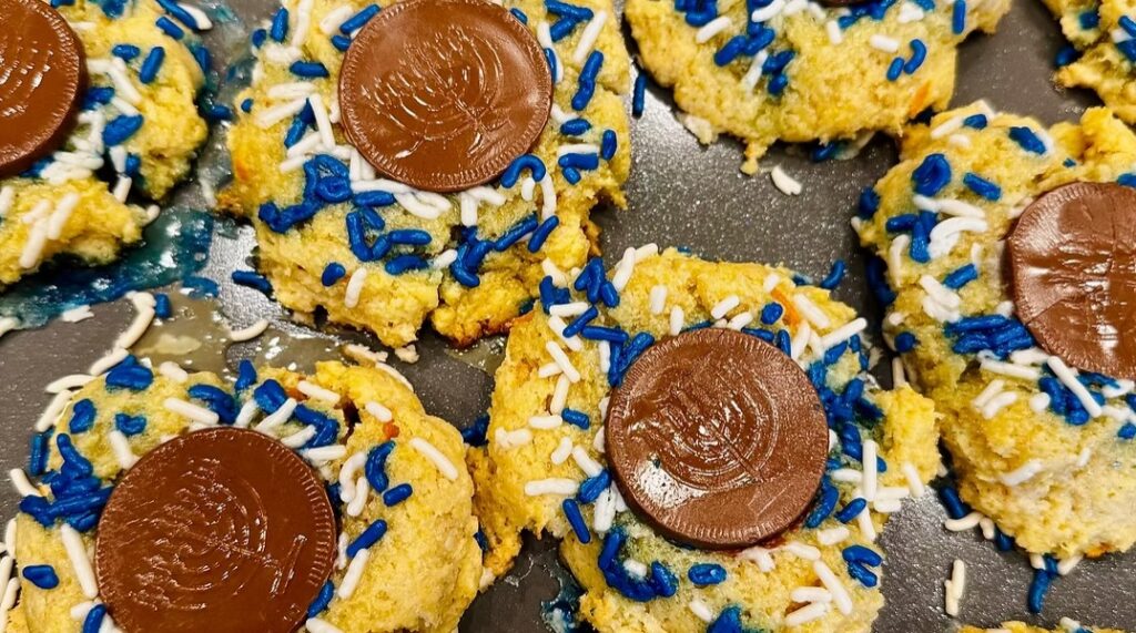 Gluten-Free Gelt Thumbprints Cookies with Sprinkles