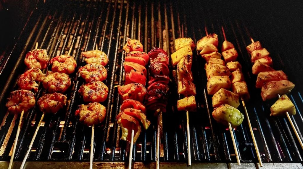 Adobo Glazed Shrimp and Pineapple Skewers