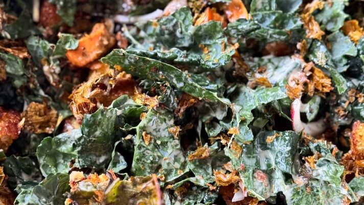 Crispy Kale Salad with Roasted Sweet Potatoes