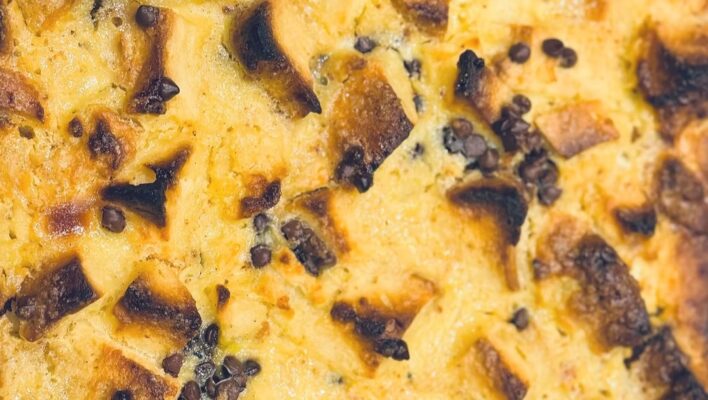 Gluten-Free Chocolate Bread Pudding with Passion Fruit Vanilla Sauce Recipe