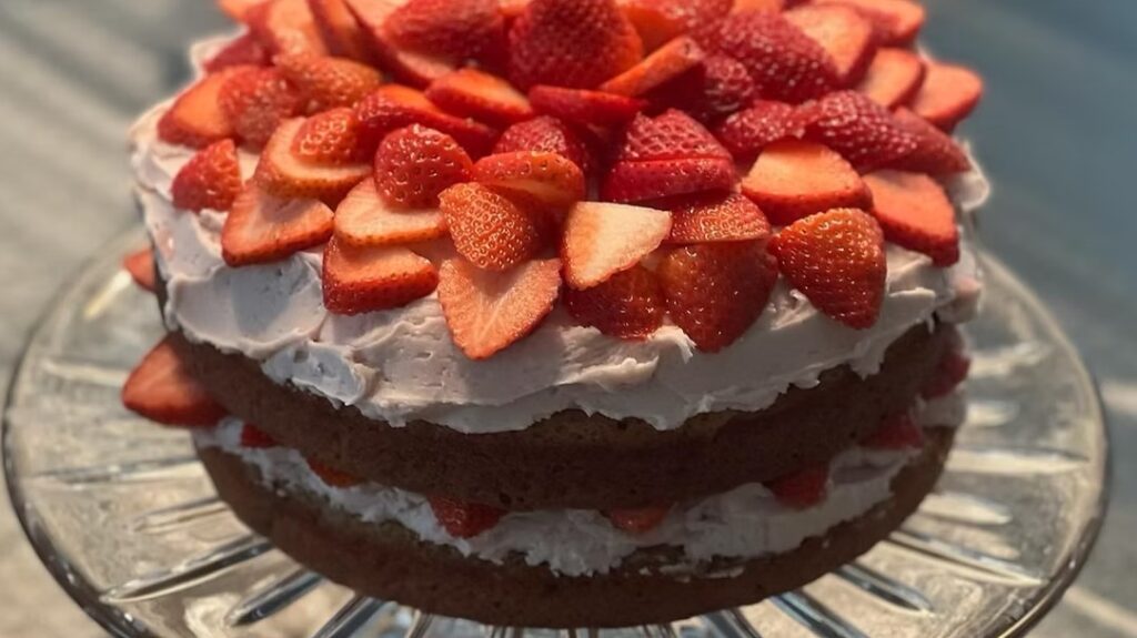 Gluten-Free Strawberry Cake with Rose Frosting