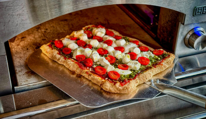 Gluten-Free Tomato Jam Pesto Pizza with Fresh Mozzarella Recipe