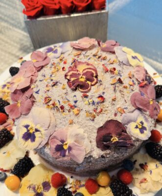 Gluten-Free Lemon Chiffon Cake with Blueberry-Coriander Buttercream