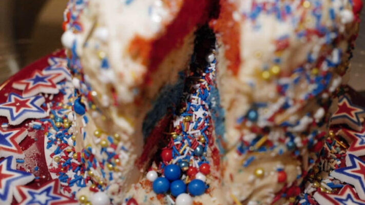 Gluten-Free Red, White and Blue Firecracker Surprise Cake Recipe