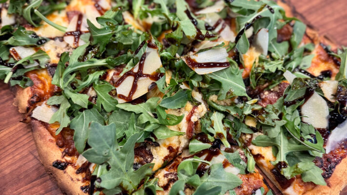 Sweet and Savory Fig Jam Bacon Arugula Pizza Recipe