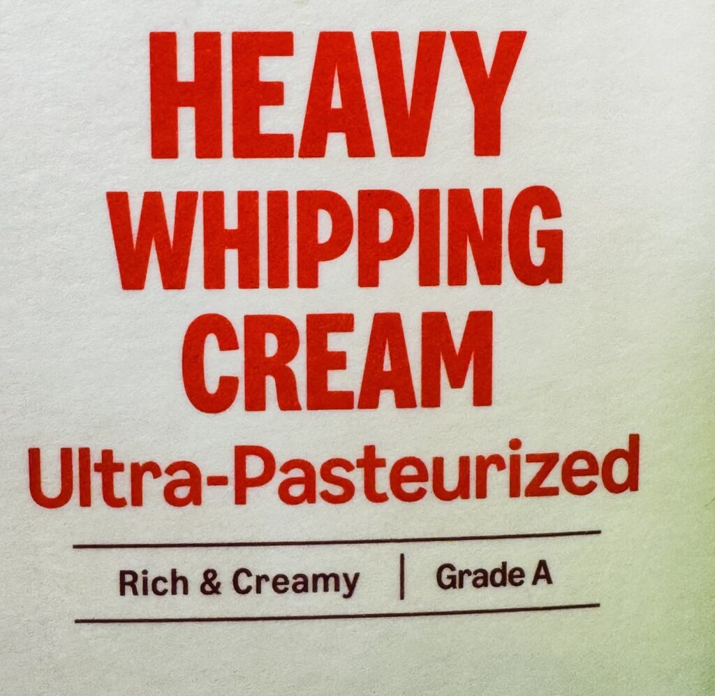 Heavy whipping cream packaging label