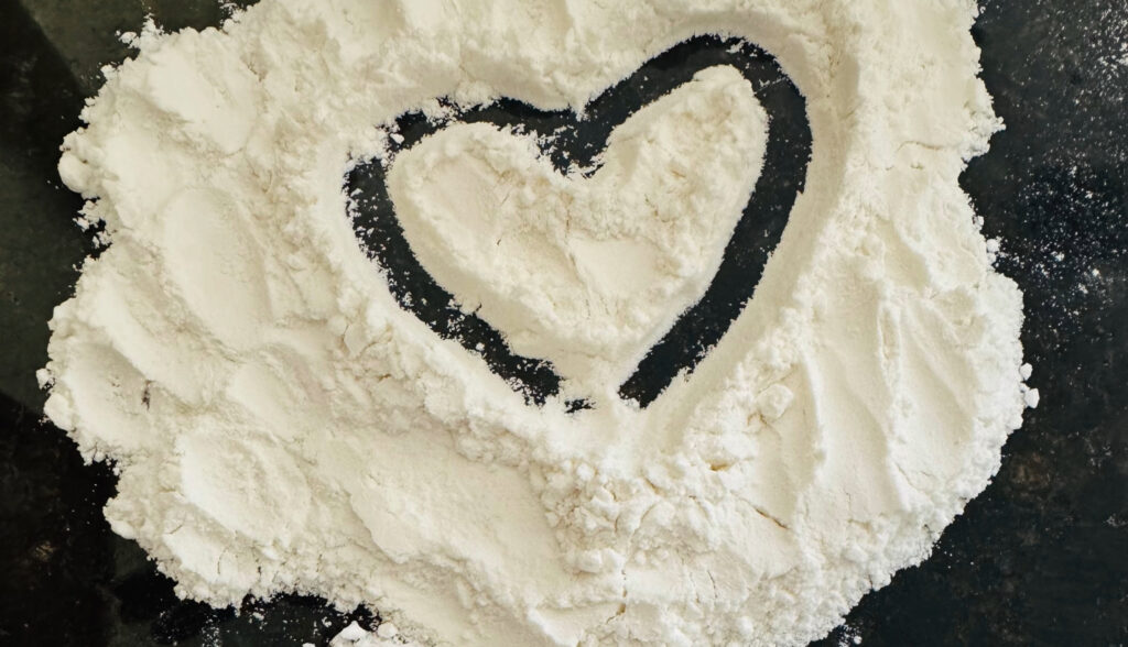 Heart shape created in flour