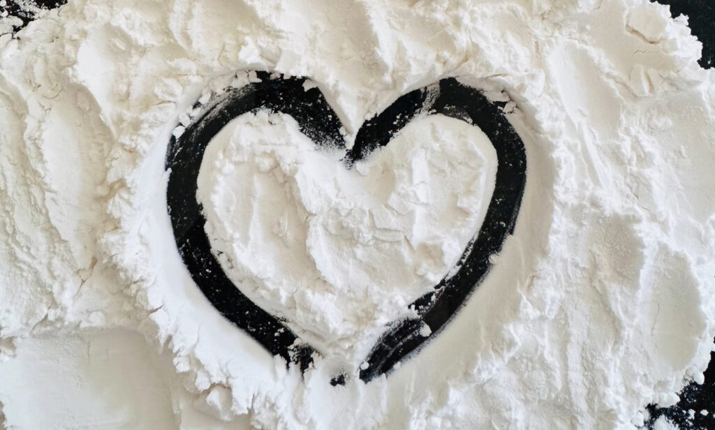 Heart shape drawn in flour