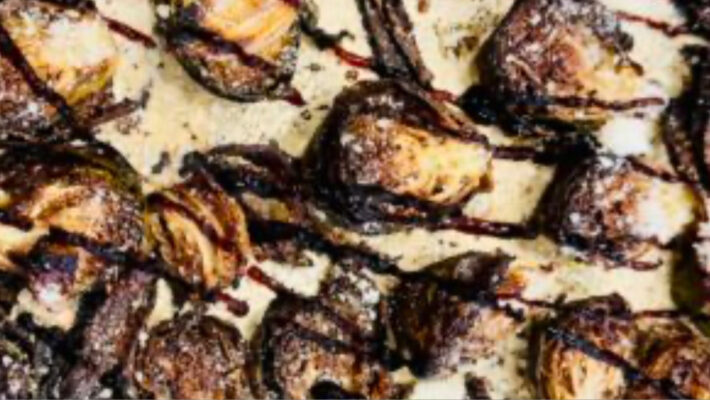 Crispy Parmesan Balsamic Roasted Brussels Sprouts with Shallots Recipe